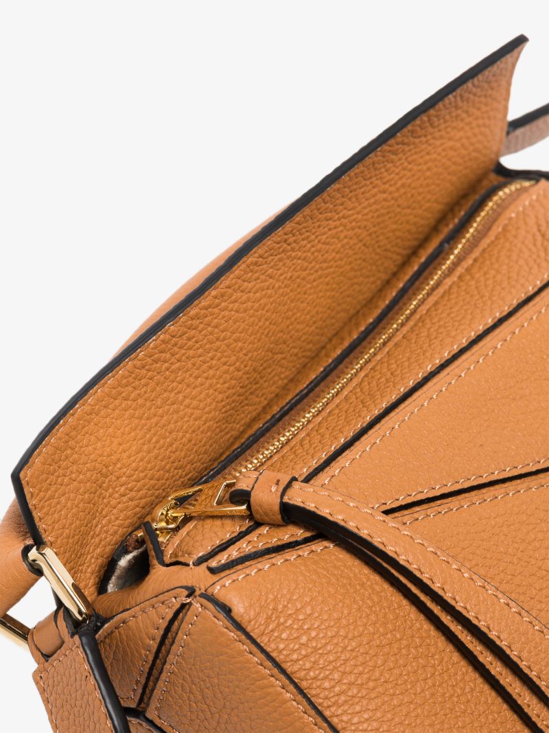 Brown Puzzle Mini Leather Shoulder Bag