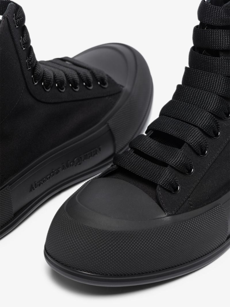 Black Deck Plimsole High Top Sneakers
