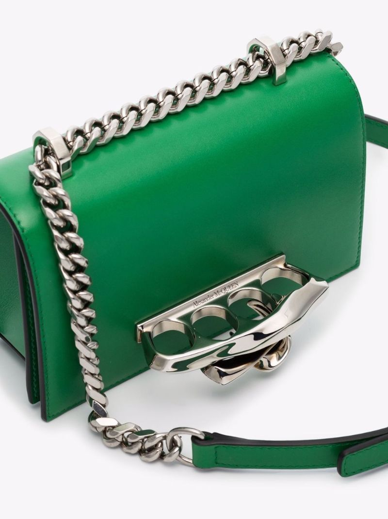 Green Four Ring Mini Leather Cross Body Bag