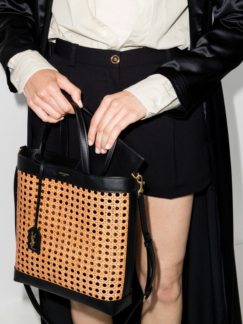 Black and Neutral Toy Raffia Tote Bag