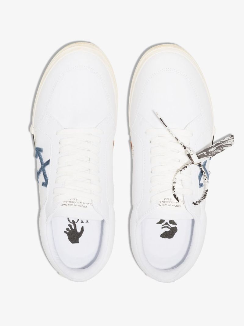 White and Navy Low Vulcanised Sneakers