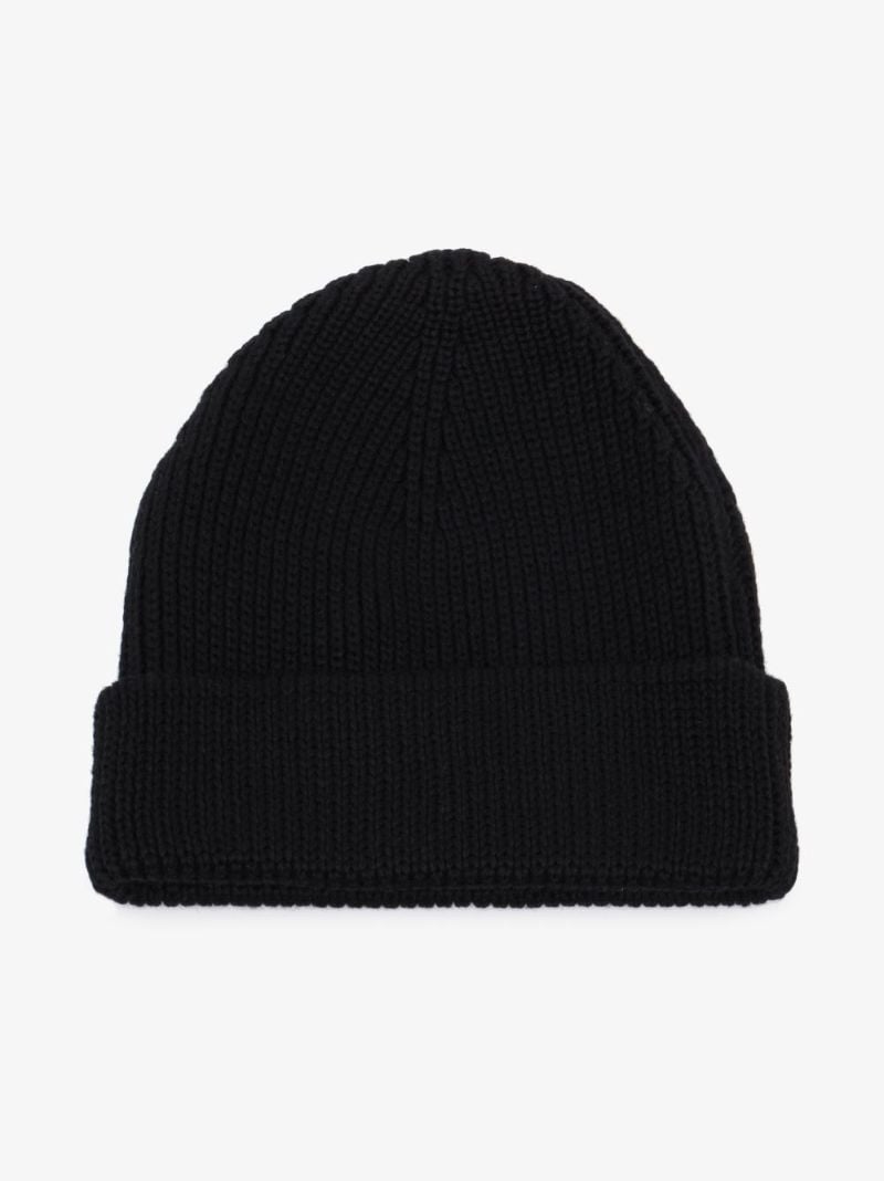 Black Logo Wool Beanie Hat