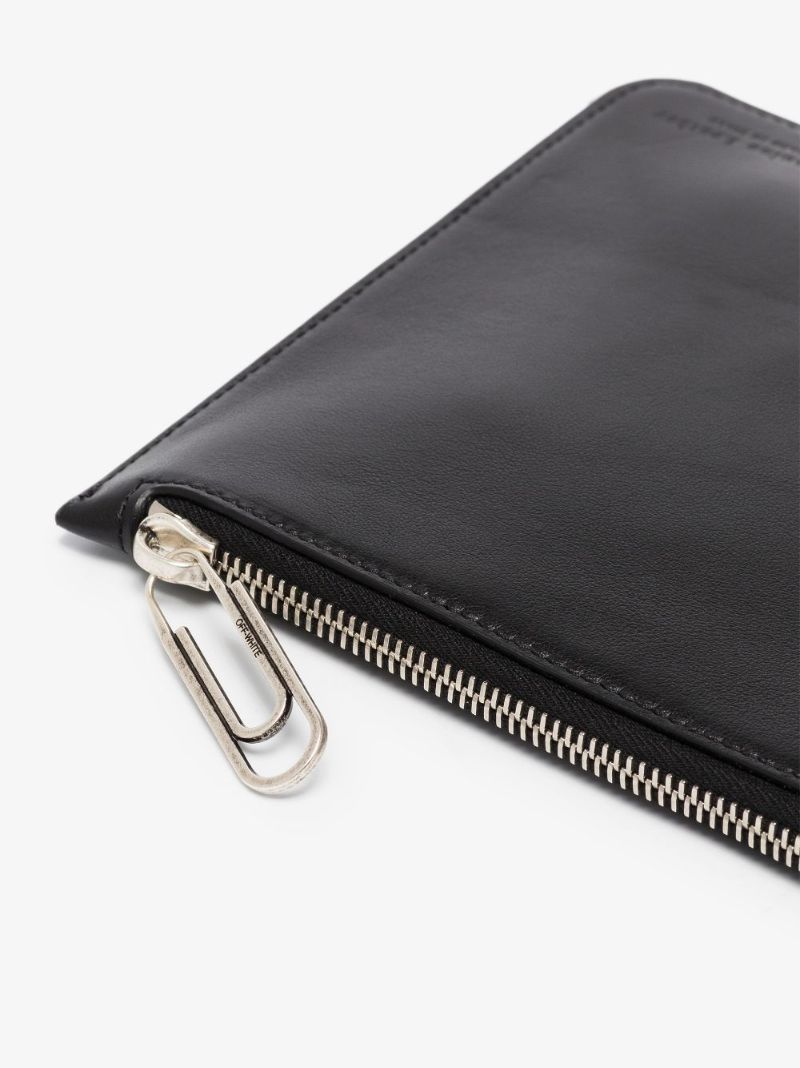 Black Quote Print Leather Pouch Bag