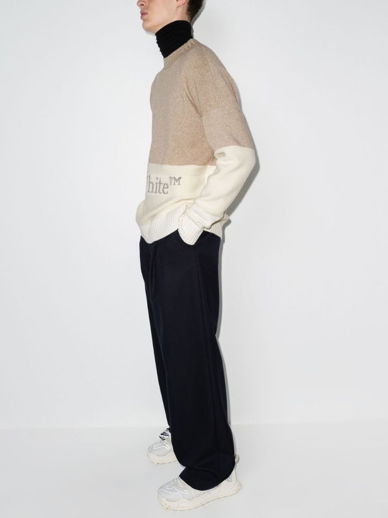 Neutral Colour Block Wool Sweater