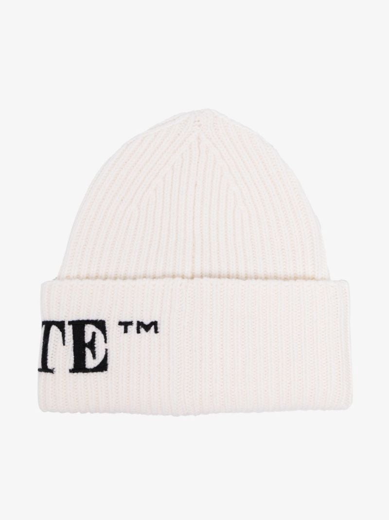 White Embroidered Beanie Hat