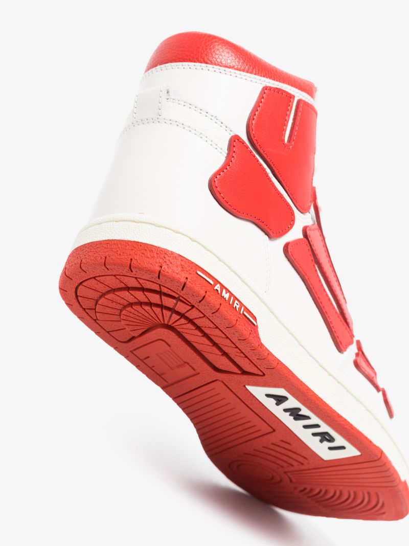 White and Red Skel-top Hi Leather Sneakers