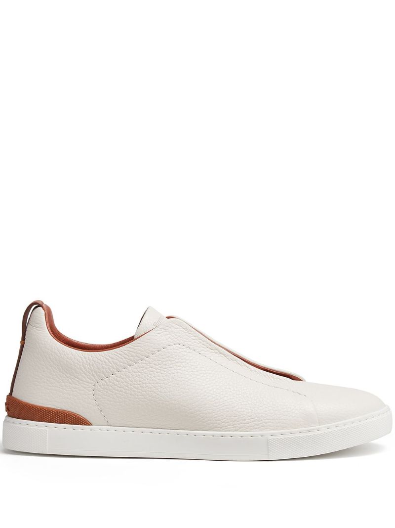 White Triple Stitchâ_x0084_¢ Leather Sneakers