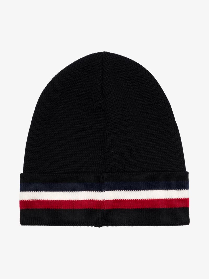 Black Logo Stripe Wool Beanie Hat