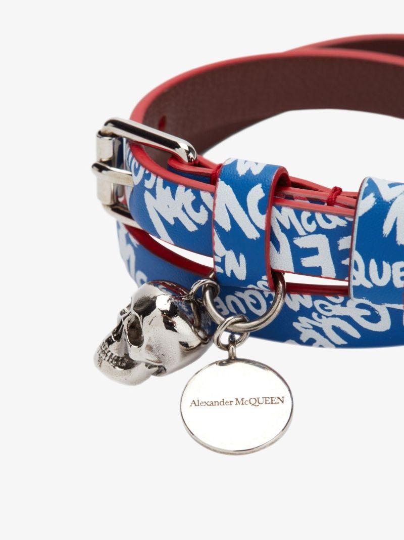 Blue Graffiti Logo Leather Wrap Bracelet