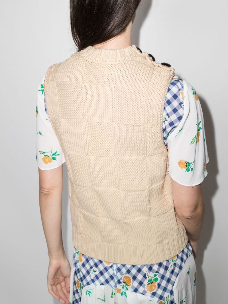 Crew Neck Sleeveless Check Knit Top