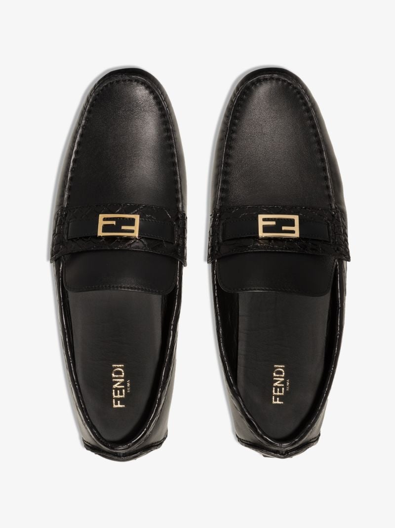 Black Mock Croc Driver Leather Loafers