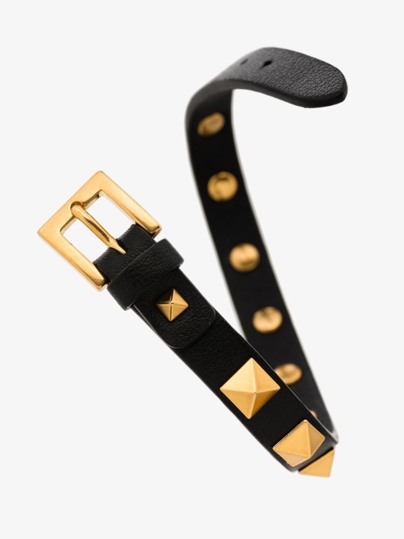 Black Rockstud Leather Bracelet