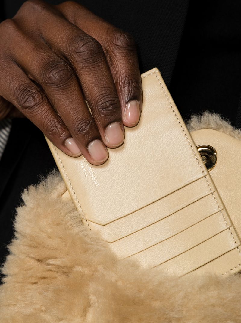 Neutral Puffer Shearling Pouch Bag