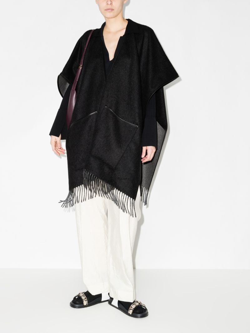 Leather Trim Fringed Cape