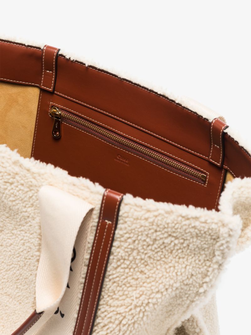 Neutral Woody Shearling Tote Bag