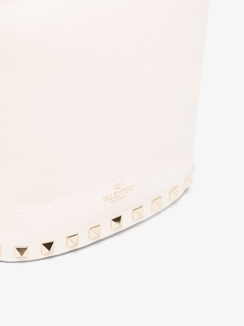 White Rockstud Leather Bucket Bag