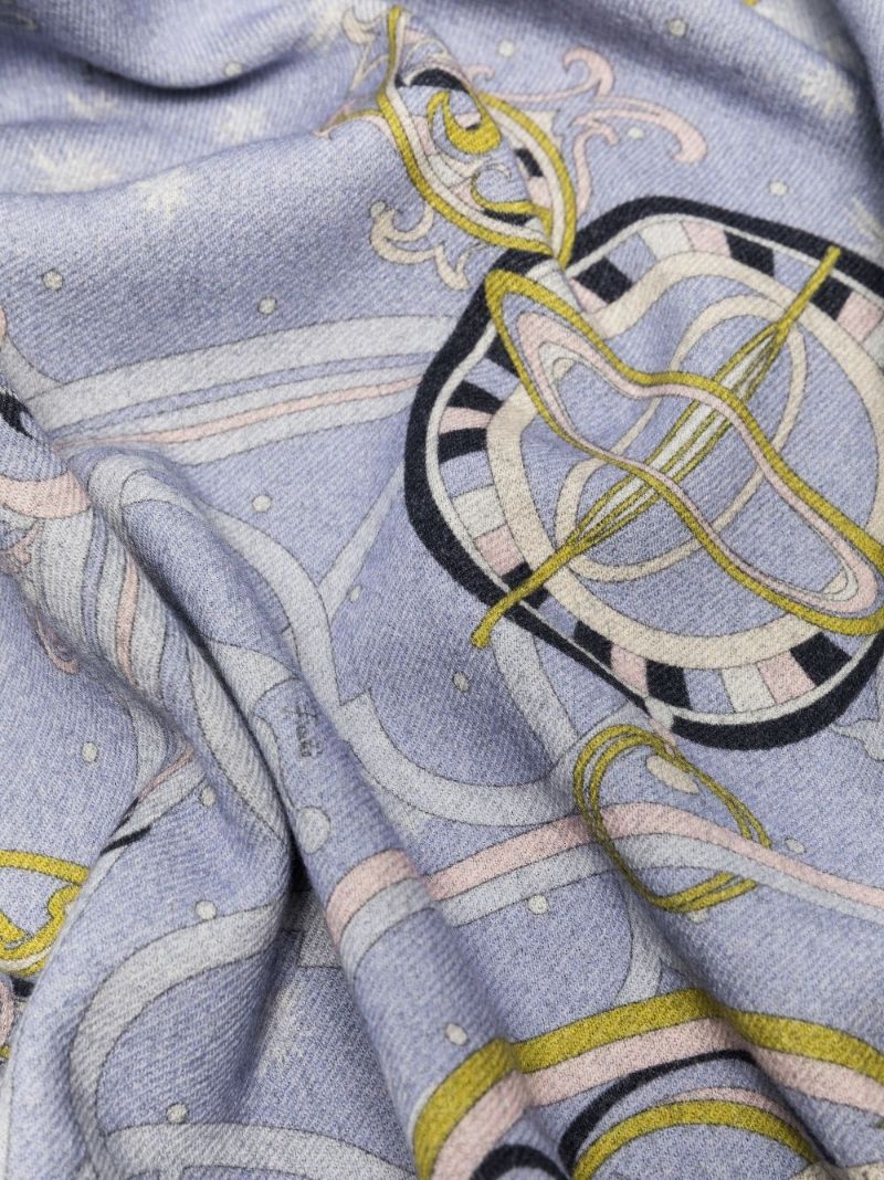 Blue Astrolabio-print Wool Blanket