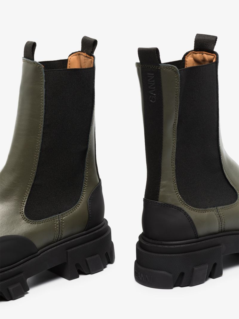 Green Leather Chelsea Boots