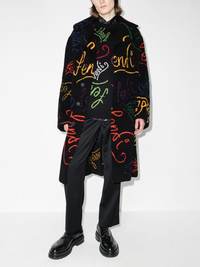 X Noel Fielding Logo Jacquard Reversible Shearling Coat