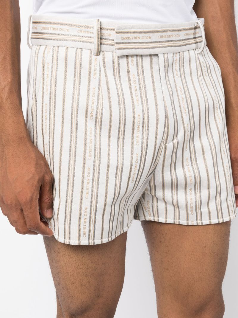 Neutral Logo Print Striped Pattern Shorts