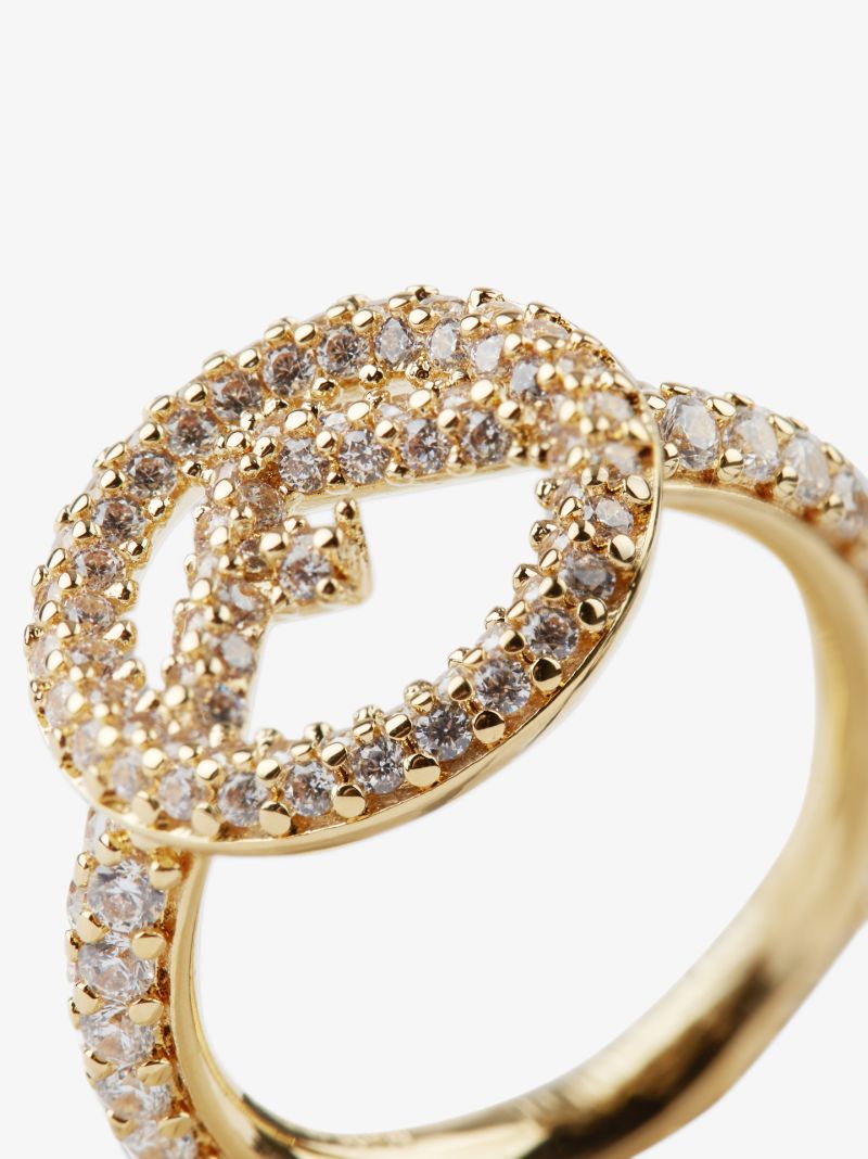Gold Tone F Crystal Ring