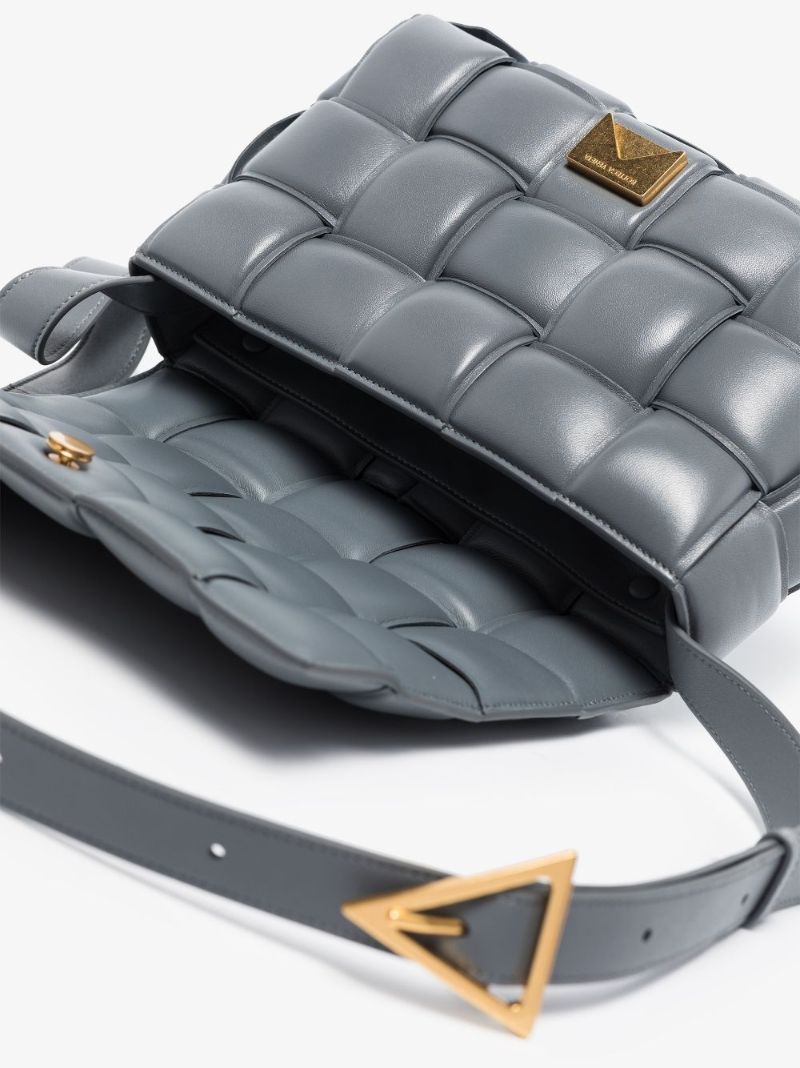 Grey Padded Cassette Leather Shoulder Bag