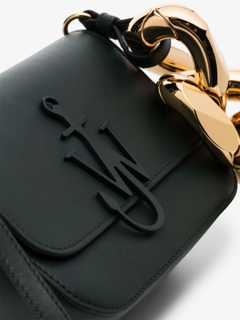 Green Chain Anchor Midi Leather Cross Body Bag