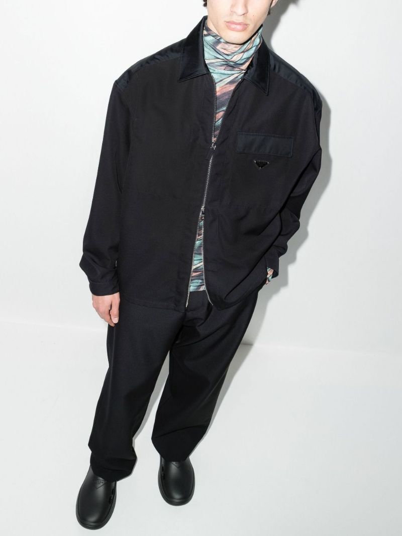 Logo Zip-up Wool Shirt Jacket