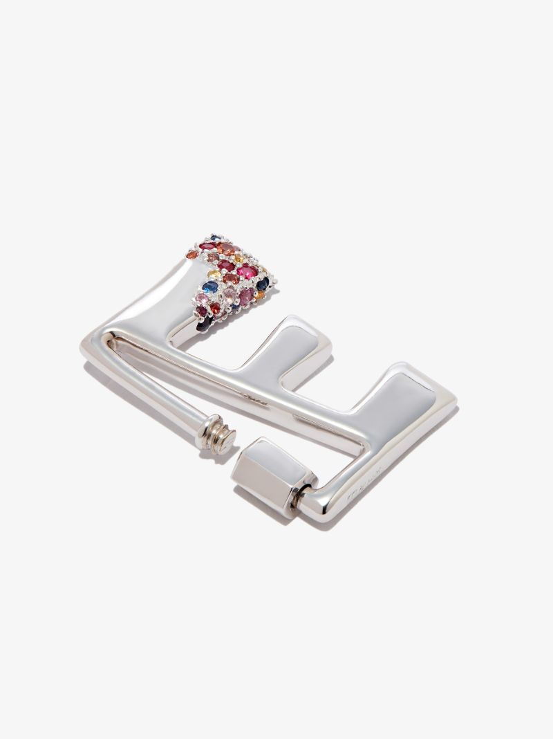 14k White Gold Small Sapphire Dipped E Lock Charm