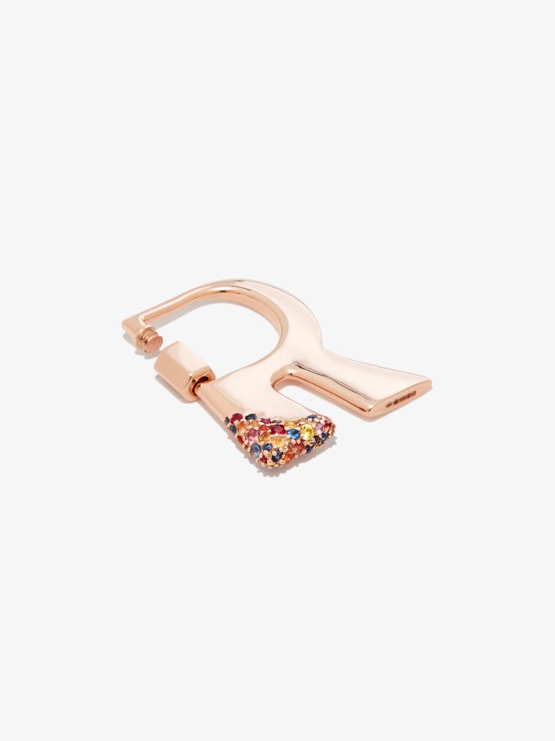 14k Rose Gold Small Sapphire Dipped R Lock Charm