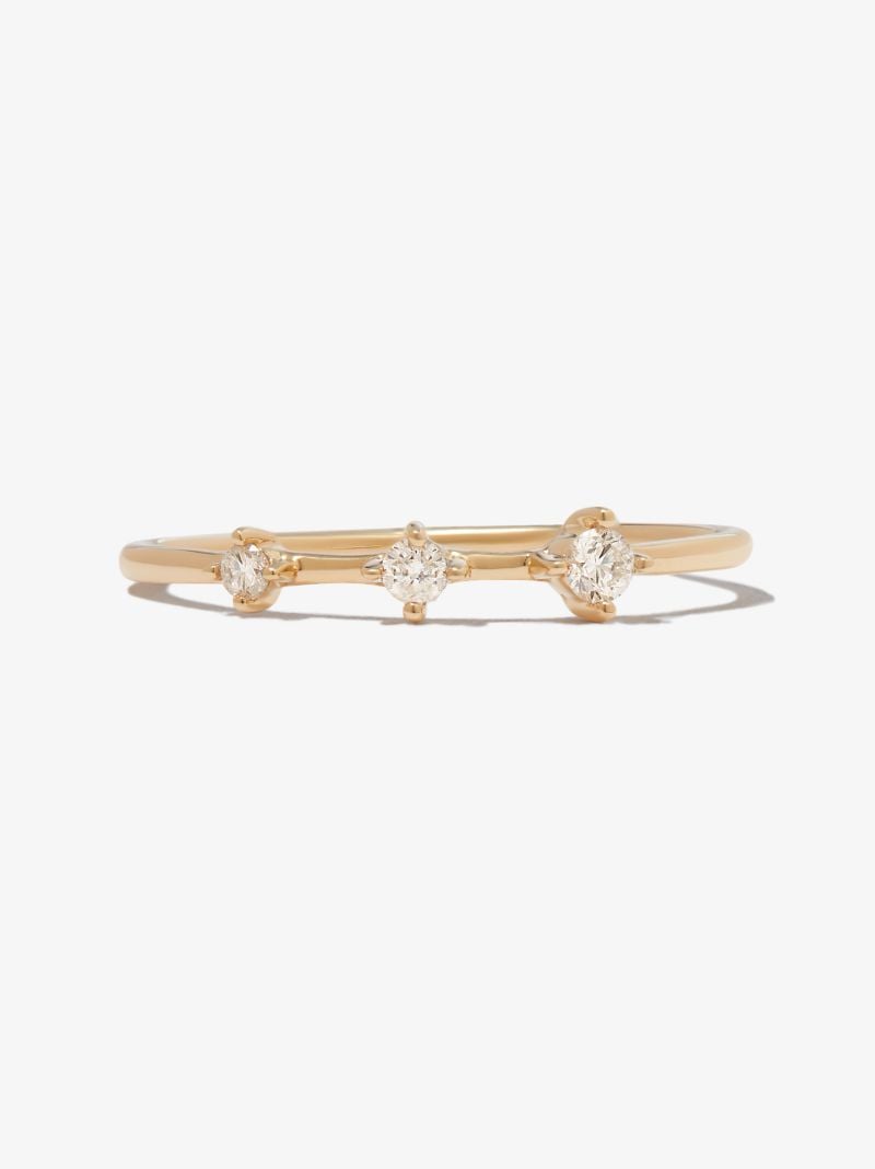 14k Yellow Gold Tiny Three Diamond Ring