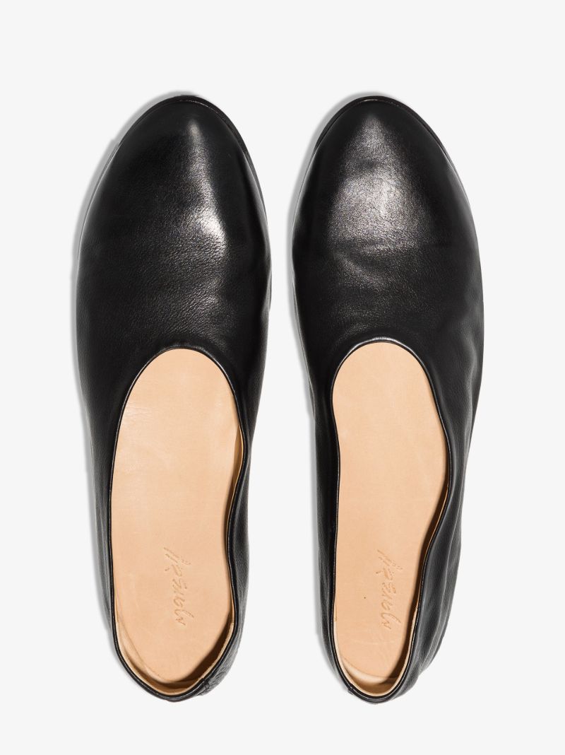Black Flat Leather Pumps
