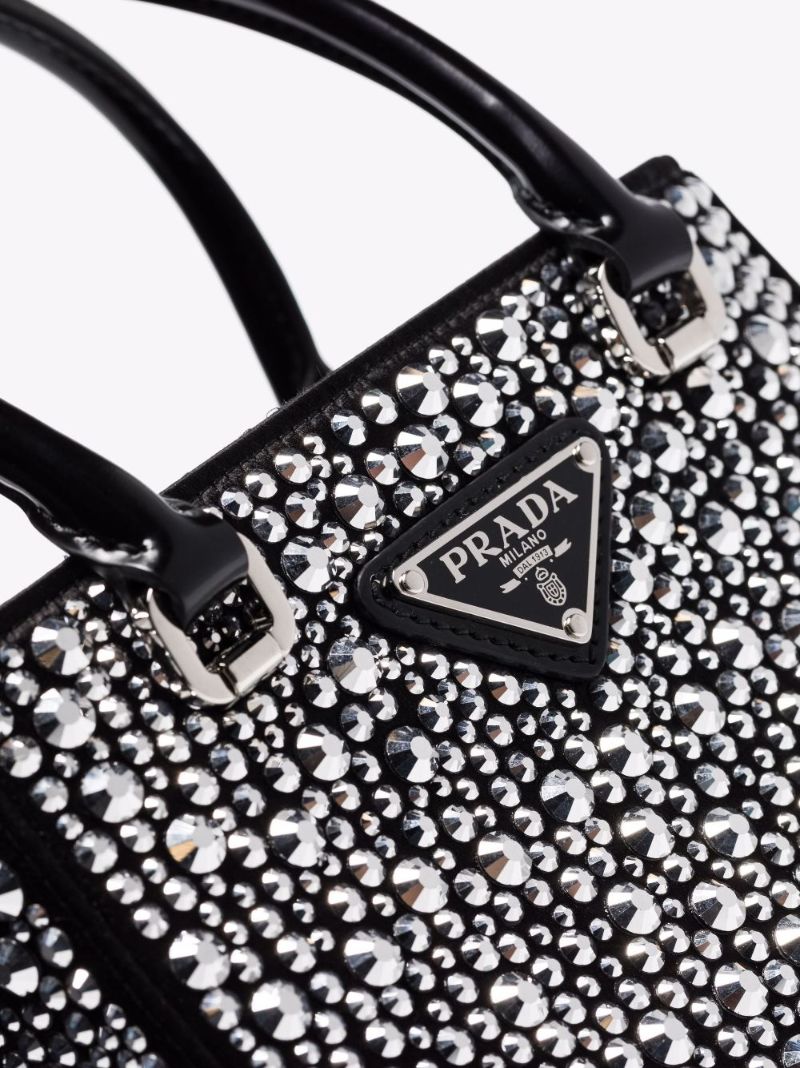 Black Small Crystal Embellished Leather Tote Bag