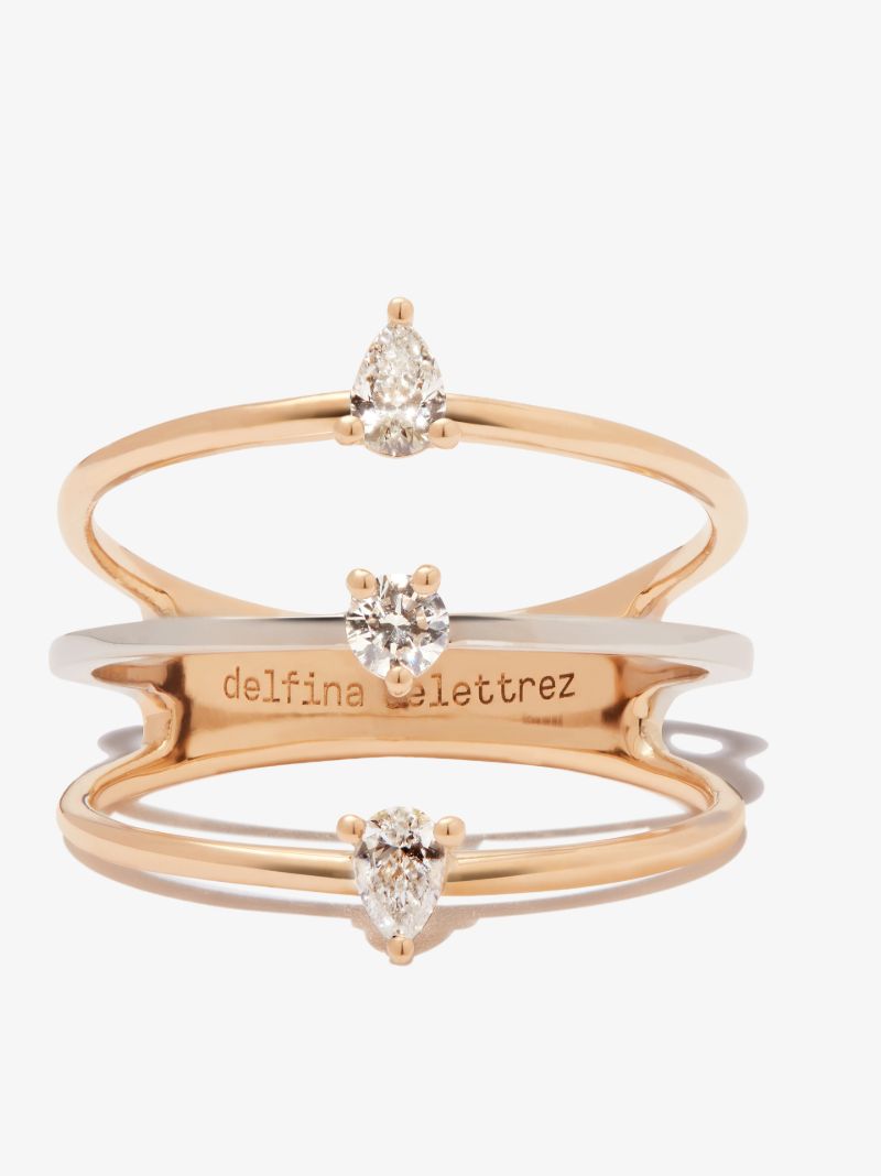 18k Yellow Gold Two in One Triple Diamond Ring