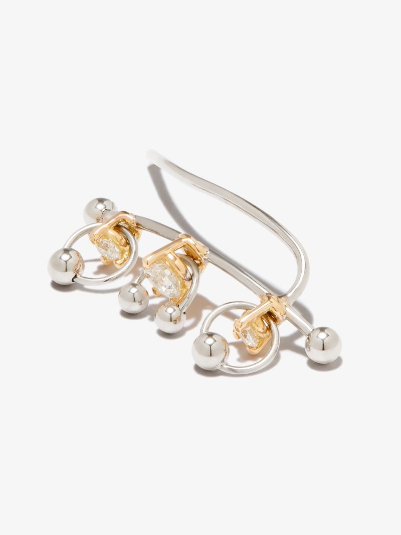 18k White and Yellow Gold Two in One Triple Diamond Ear Cuff