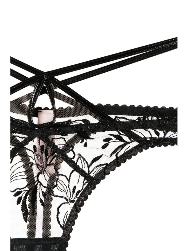 Black Ozella Floral Lace Thong