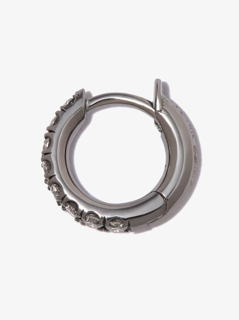 18k White Gold Mini Micro Diamond Single Hoop Earring