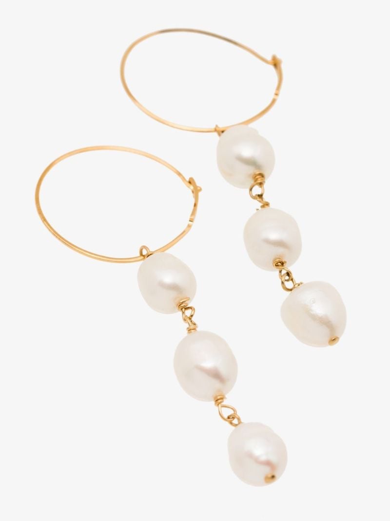 Gold Tone Pearl Drop Hoop Earrings