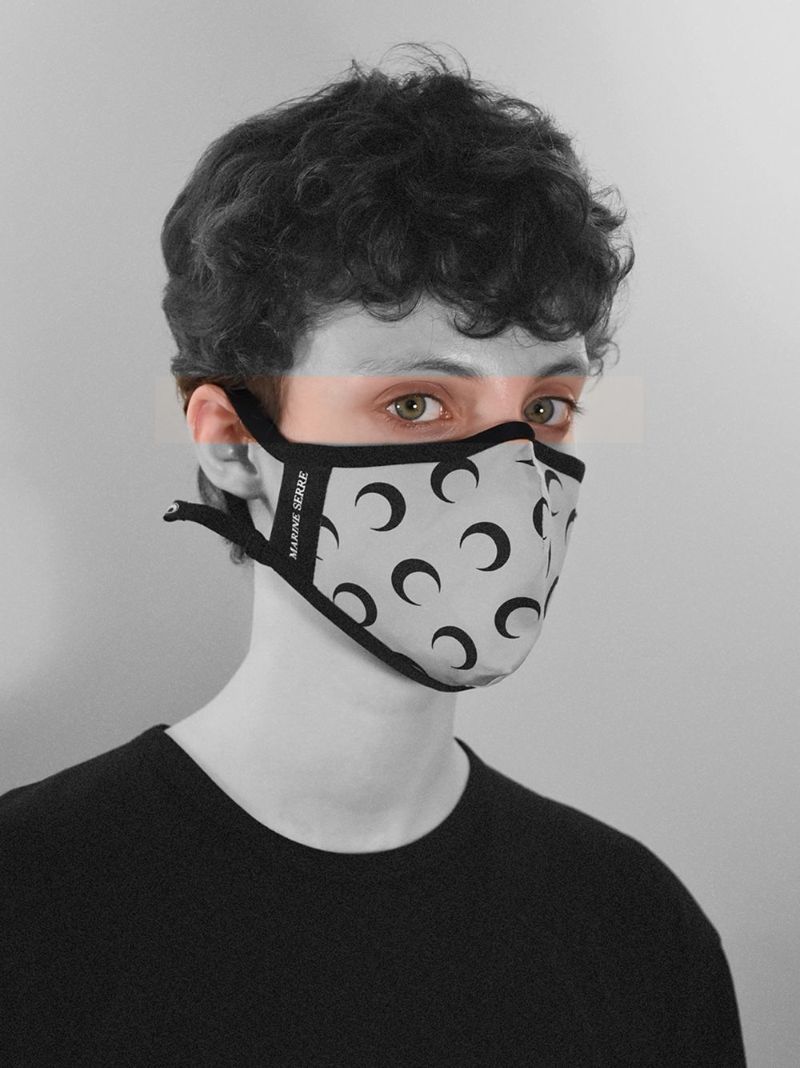 Beige Crescent Moon Print Face Mask