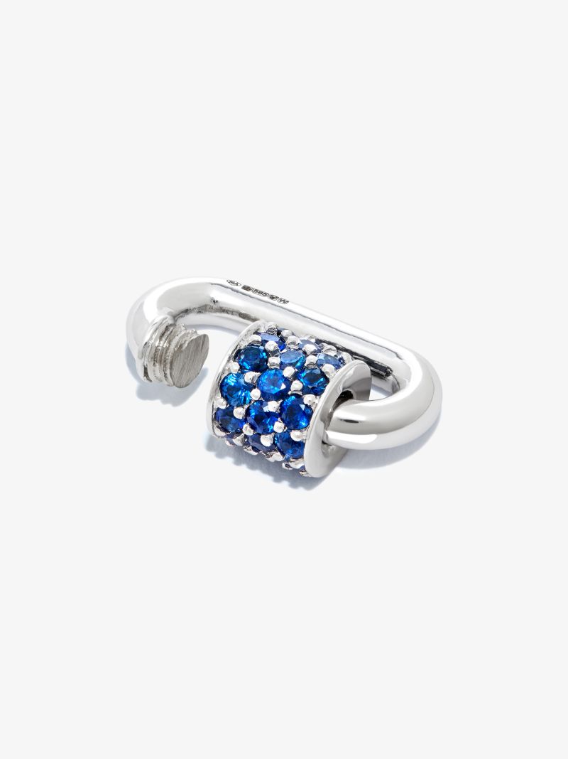 14k White Gold Stoned Chubby Baby Sapphire Lock Charm