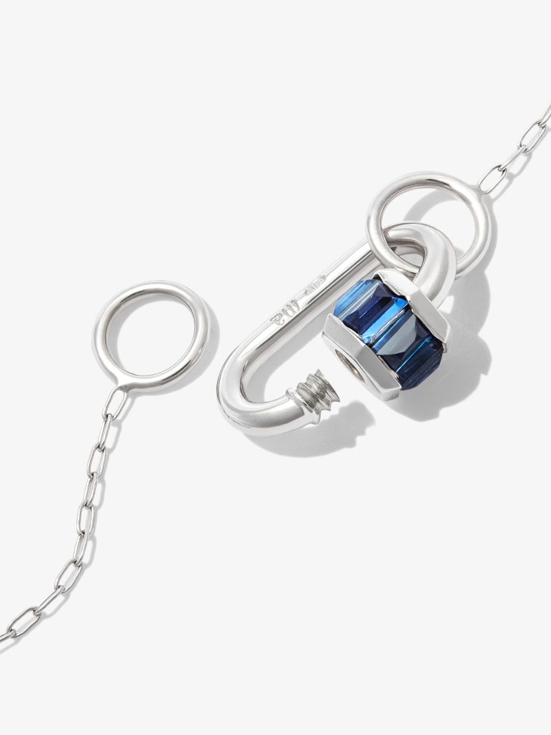 14k White Gold Baby Lock Sapphire Fine Square Link 18 Inch Necklace