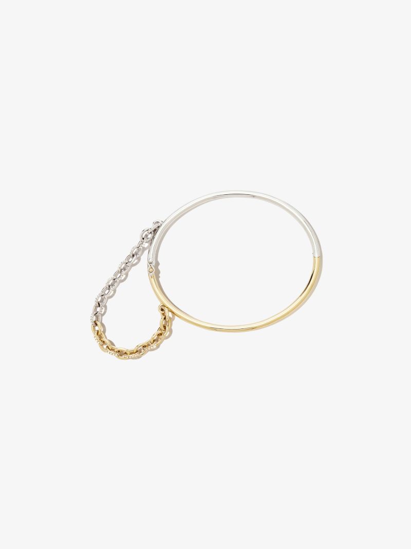 9k White and Yellow Gold Jonc Lisse Diamond Chain Bracelet