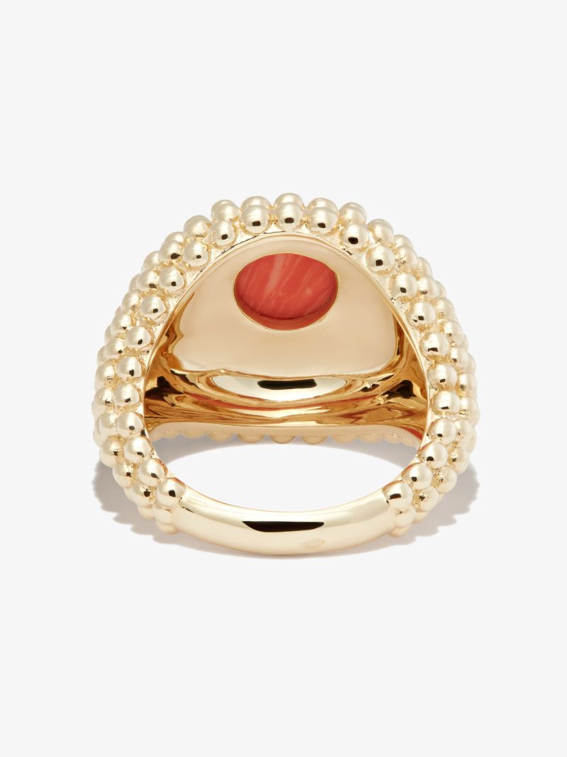 9k Yellow Gold Bulle Cabochon Coral Ring