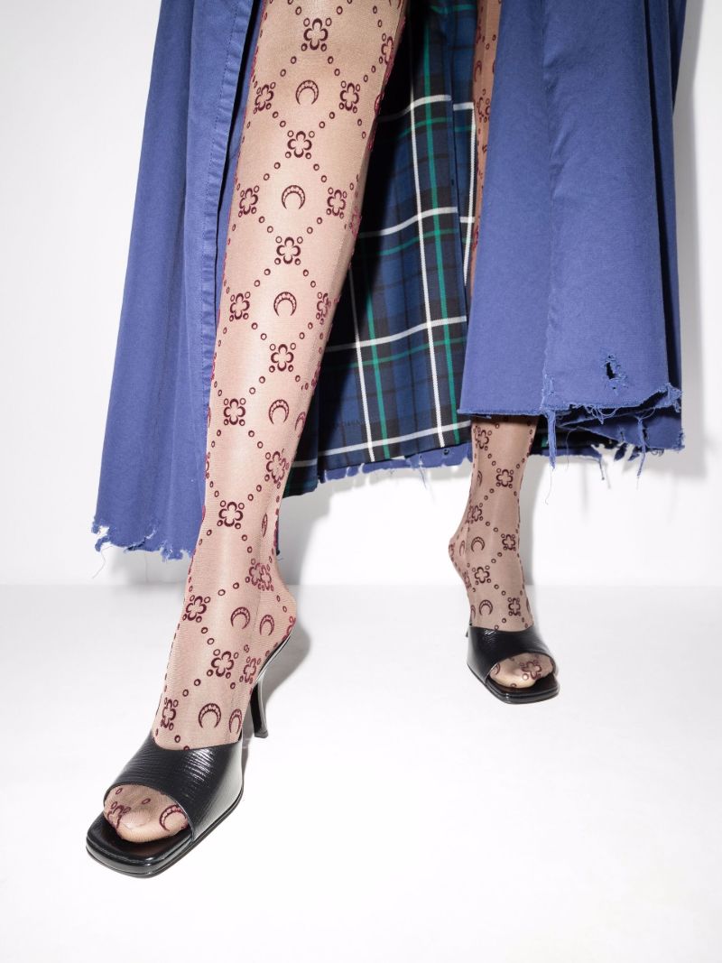 Brown Moonogram Flocked Tights