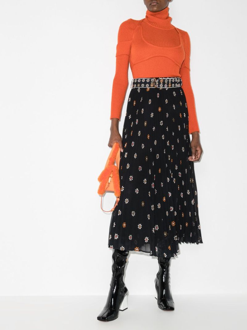 Sunray Daisy Print Midi Skirt