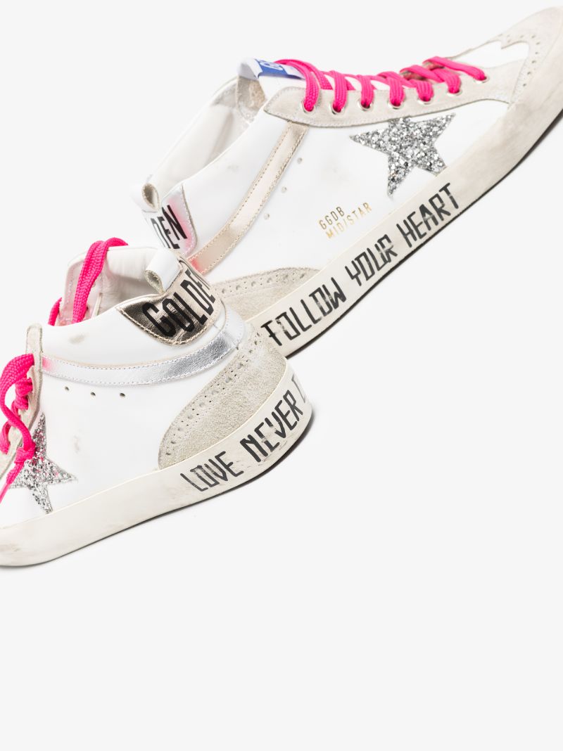 White Mid-star Slogan Leather Sneakers