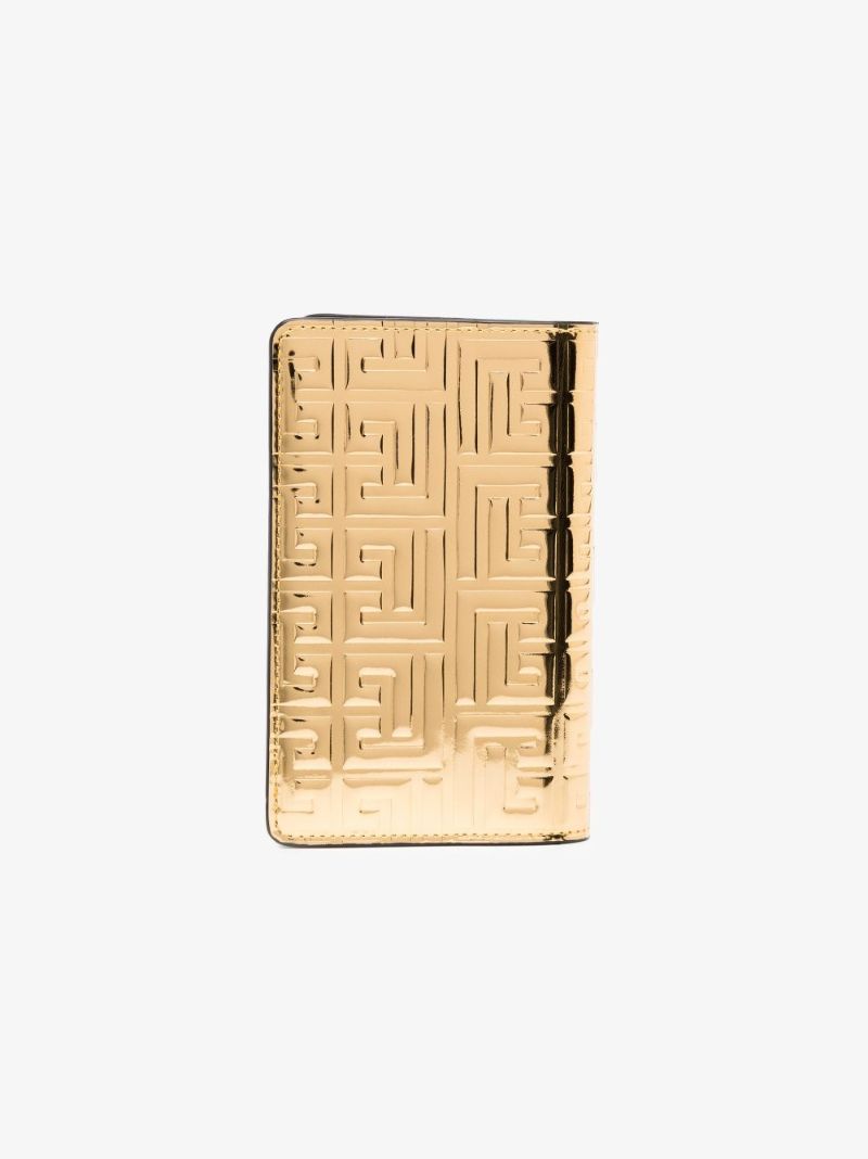 Gold Monogram Logo Leather Passport Holder