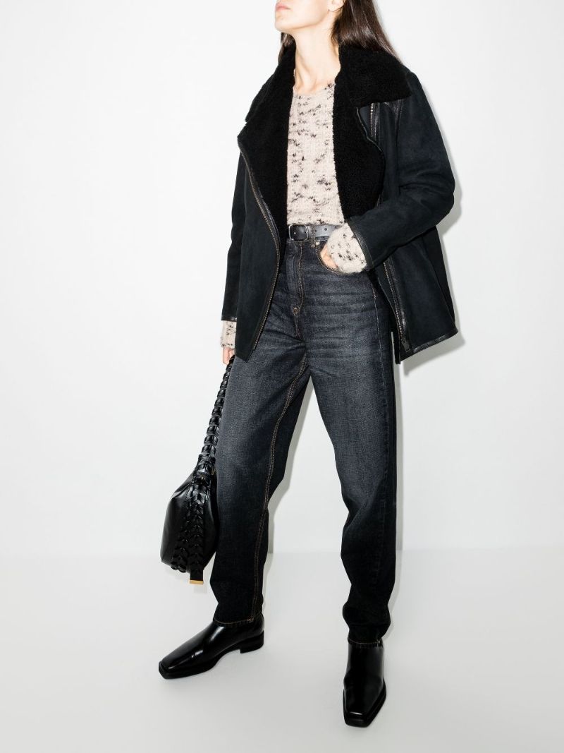 Azario Shearling Trim Biker Coat