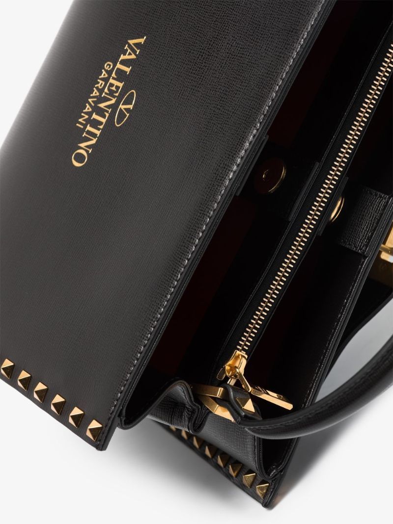 Black Rockstud Alcove Medium Leather Top Handle Bag