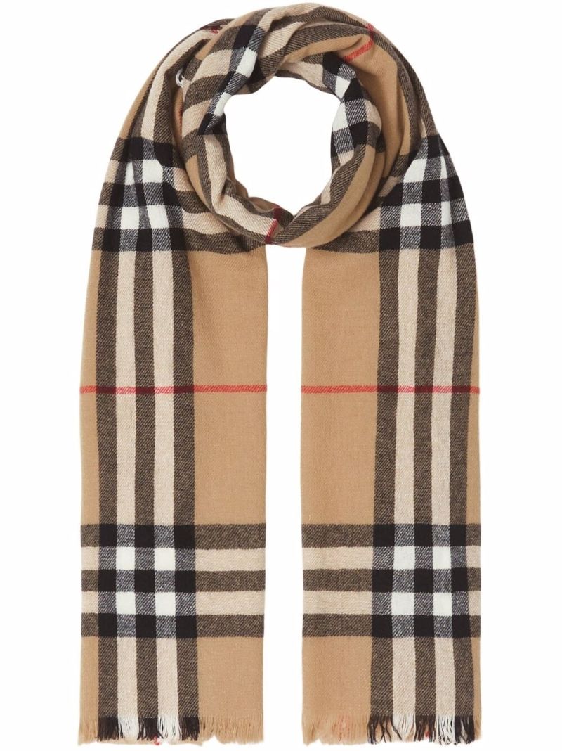 Neutral Check Cashmere Scarf